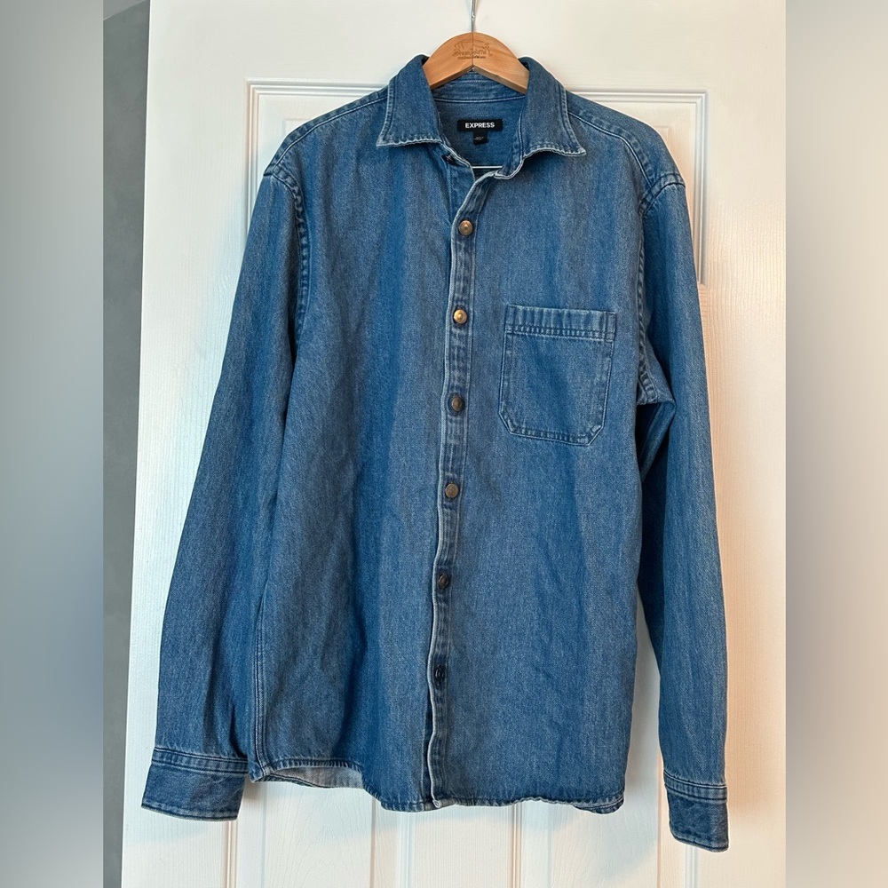 Express Men’s Button Down Collared Denim Top